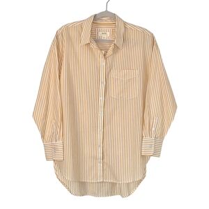 Maeve Anthropologie Oversized Boyfriend Oxford Cotton Shirt Yellow/White Small